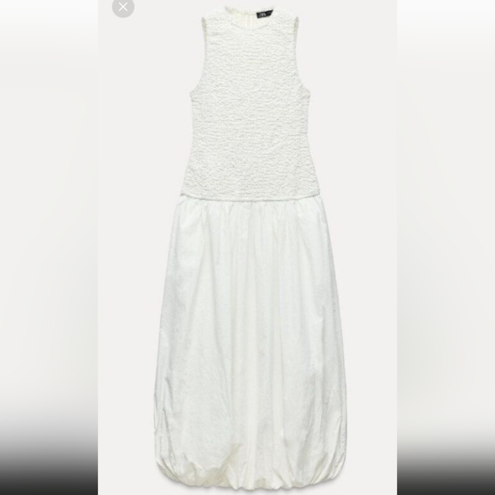 Zara White Sleeveless  Balloon Midi Dress - Picture 7 of 7
